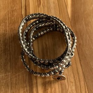 Premier Designs Silver Leather beaded wrap bracelet